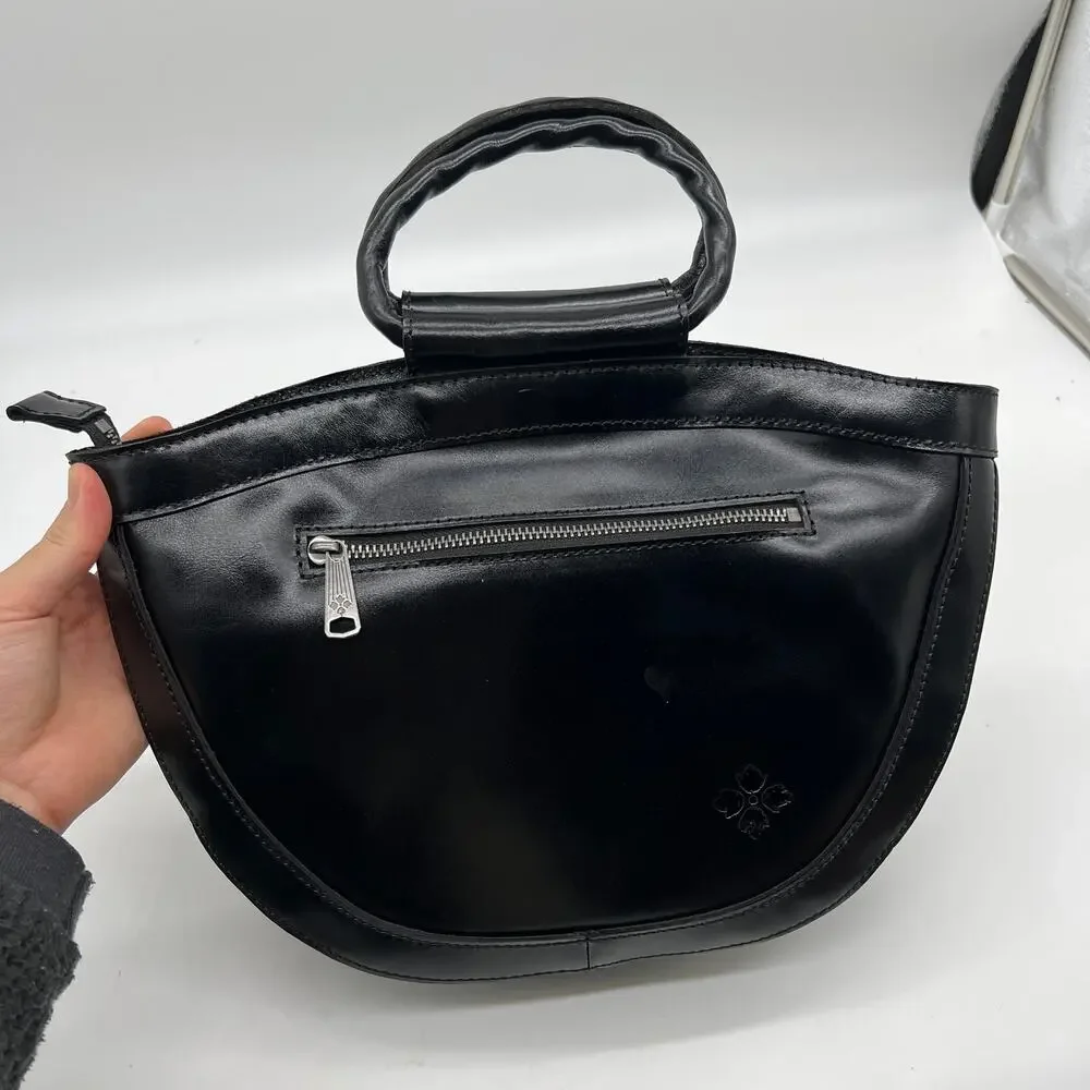 Patricia Nash Leather Ossi Satchel with Crossbody Strap Black